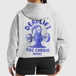 Gray Hoodie with Blue Graphic